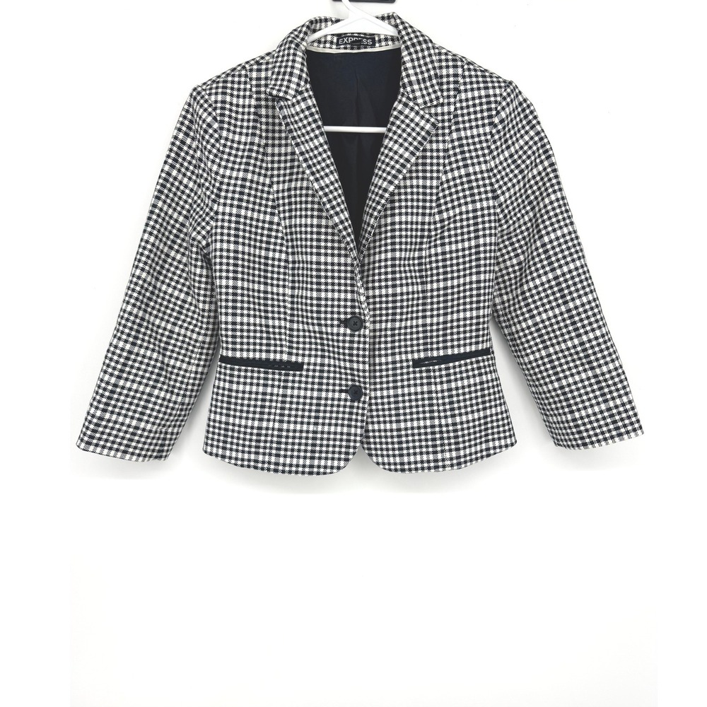 Express Womens‎ Black White Houndstooth Cropped Blazer Jacket Size 2